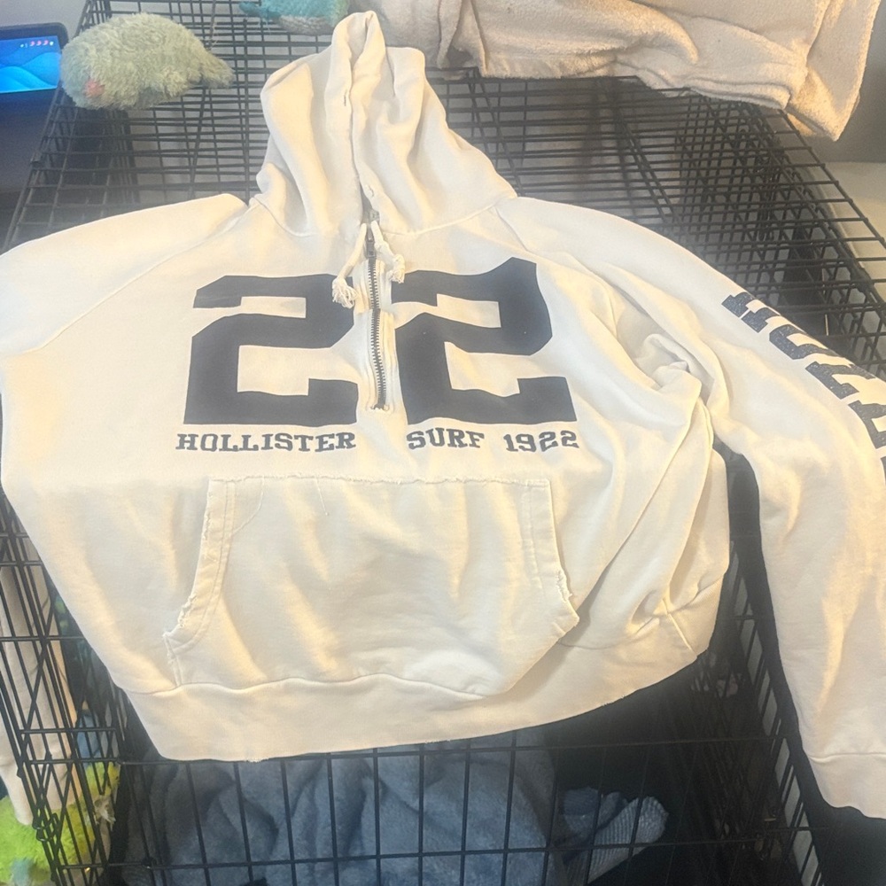 Hollister Cream Hoodie with Black Accents